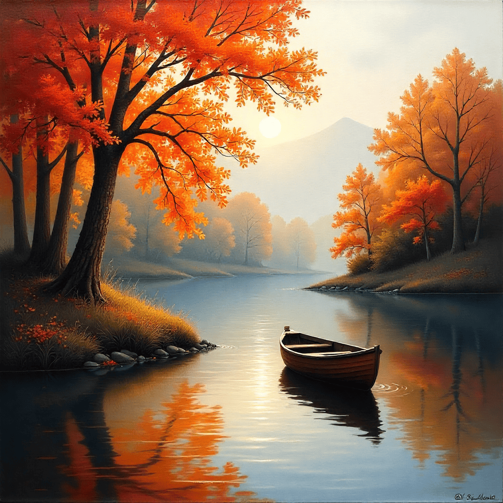 Expressive oil painting with sweeping terracotta strokes