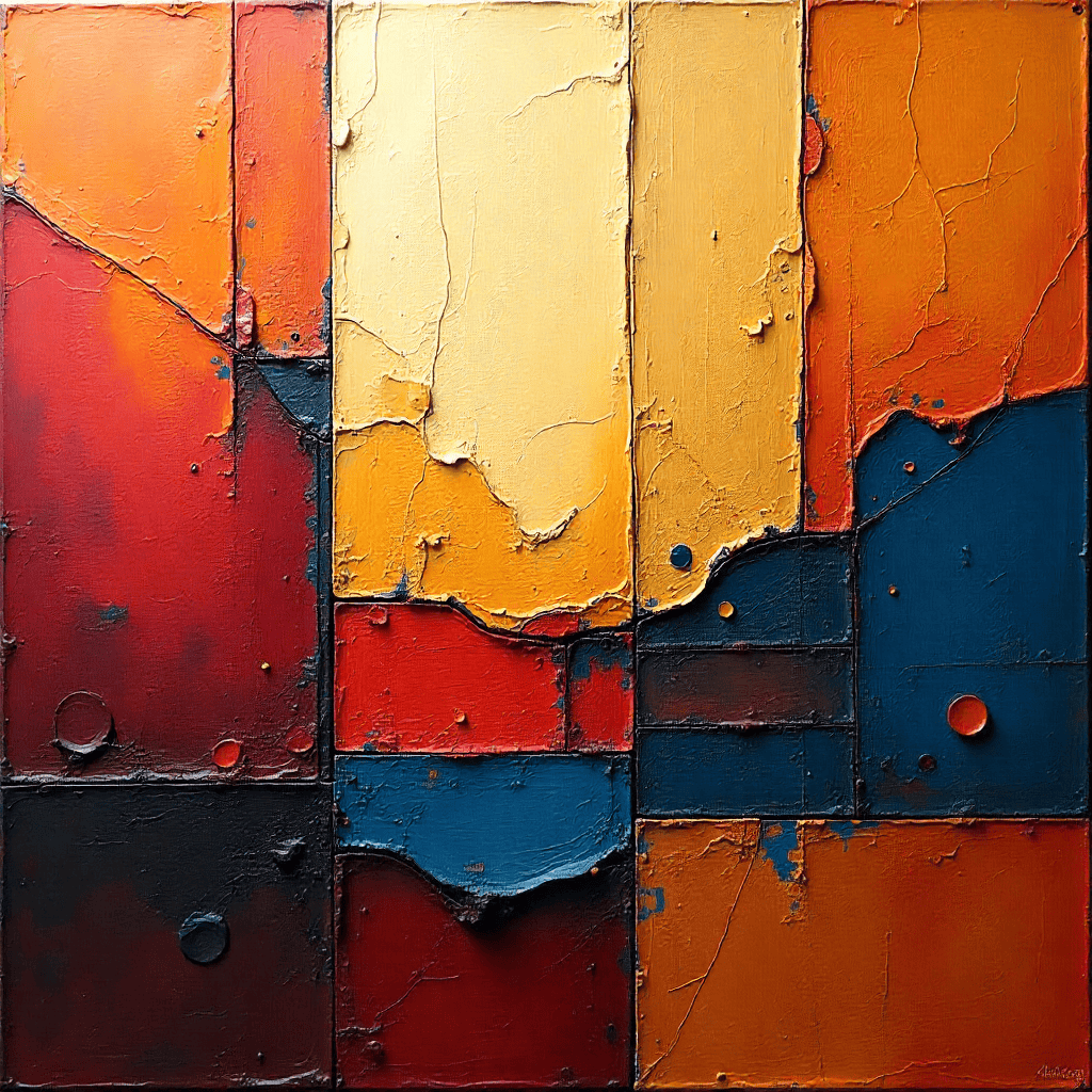 Oil canvas featuring bold overlapping brushstrokes